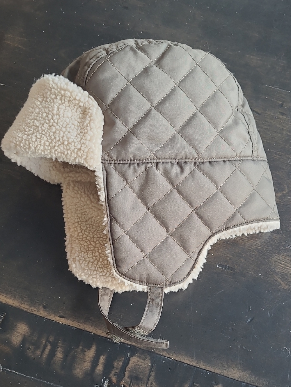 Janie & Jack Kids Quilted Trapper Hat with Sherpa Lining - Army Green, 2-3T